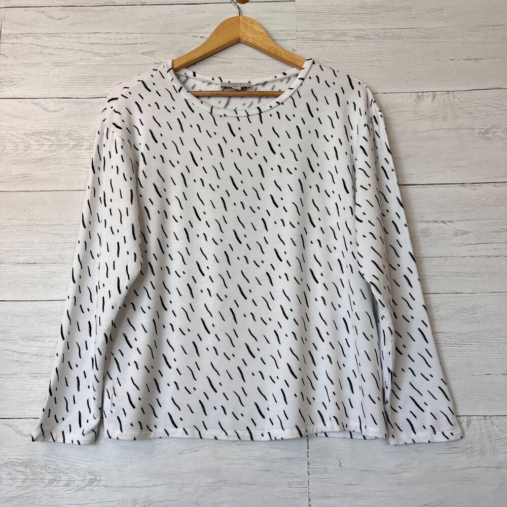 Loft Sleep Pajama Top Womens Size Small White and Black Brushstroke Long Sleeve